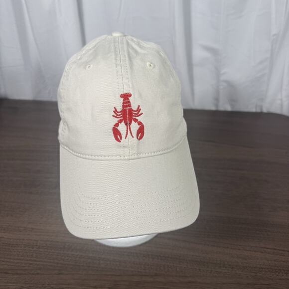 Beige Baseball Cap with Red Lobster Embroidery – Coastal Nautical Hat - Picture 1 of 4